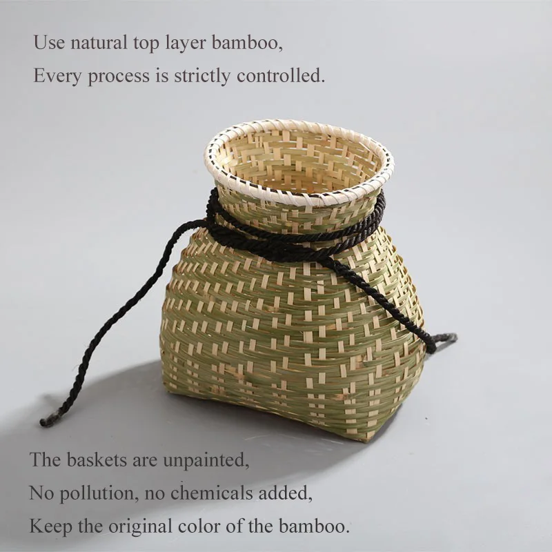 Креативная плетеная корзина для хранения ручной работы из натурального бамбука, плетеный контейнер для закусок, конфет, еды, маленький цветочный горшок, украшения из ротанга