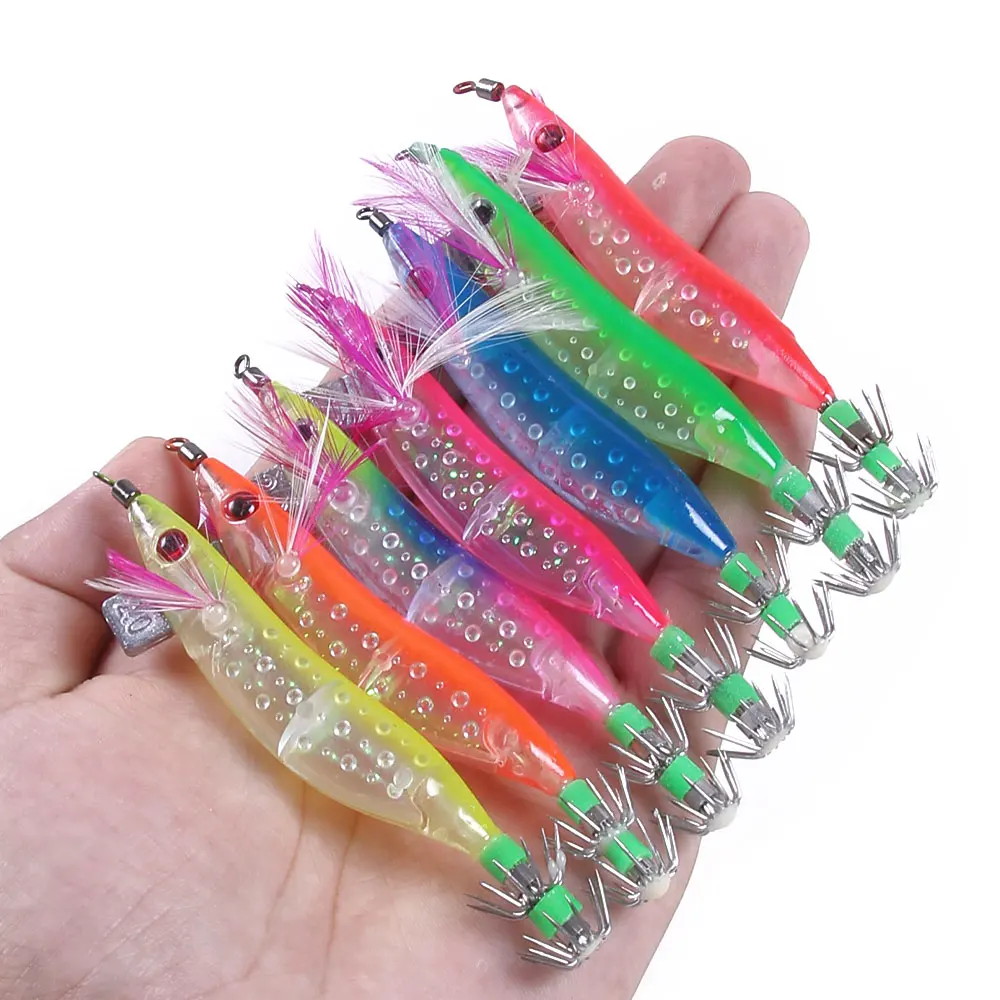 

5pcs Luminous Squid Shrimp Jig Fishing Lure 10cm 9g 3D Eyes Hard Plastic Artificial Bait Crankbait with Hook Fishing Tackle