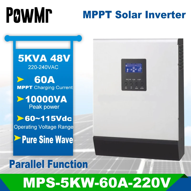 5KVA Pure Sine Wave Hybrid Inverter 48V 220V Built in MPPT 60A PV ...