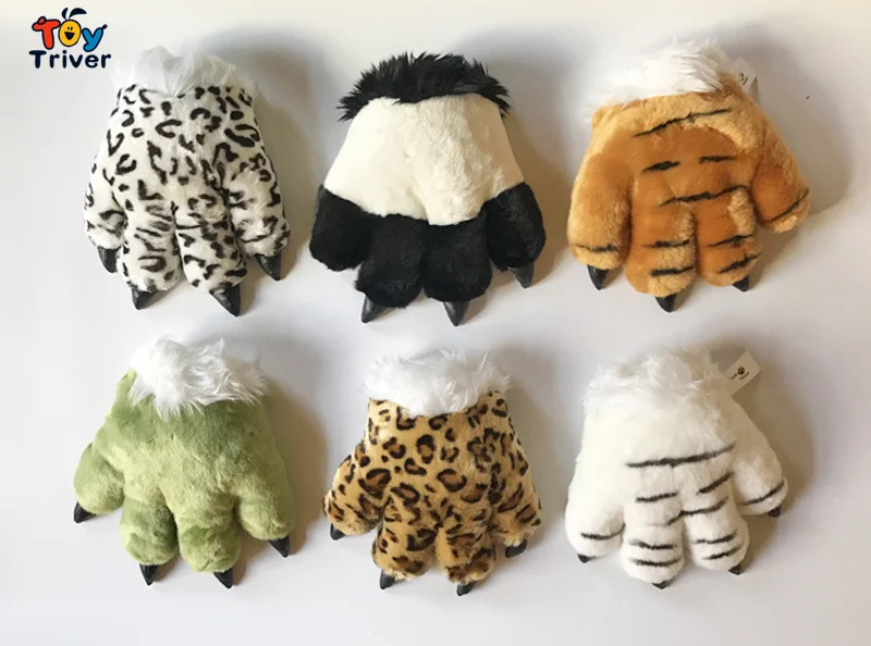 1pc Tiger Leopard Dinosaur Wolf Panda Paw Claw Plush Toy Hand Puppet Glove Cosplay Party Costume 2