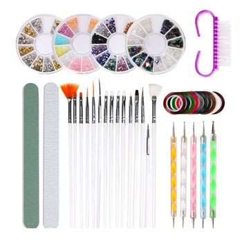 

Files Dust Brush Dotting Pen Tape Lines Decals Nail Tools Kit Nail Set Manicure Set Strass Nail Rhinestones Cutcile Fork Nail B2