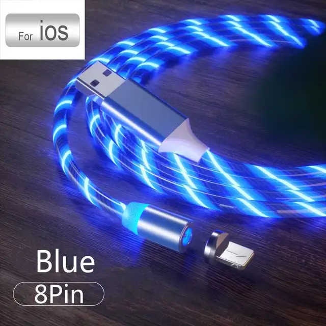 3 In1 Magnetic Current Luminous Lighting Charging Mobile Phone Cable Cle Usb C Cable LED Micro USB Type C for Iphone Huawei P50 For iphone Blue