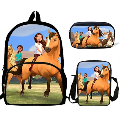 J9128 16 дюймов подростков Mochila мультфильм дух верховой езды Бесплатный Детский рюкзак повседневный рюкзак для девочек школьный 3 шт. набор подарок детям - Цвет: J9128