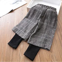 Брюки для мужчин и женщин; детские брюки из двух частей; клетчатые брюки с начесом и плотными вставками; 19; Сезон Зима; стиль; детская одежда; Ml28520