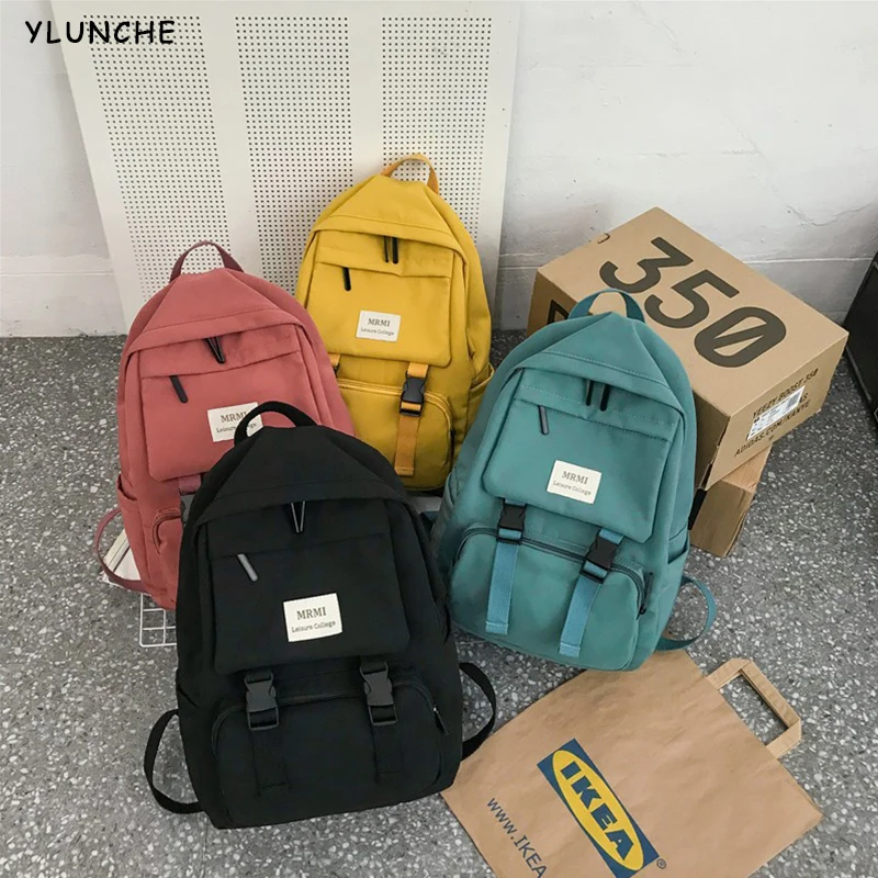 

Backpack For Women Solid Color School Bag For Teenage Girls Shoulder Travel Bag Multi Pocket Nylon Back pack Mochila 2019