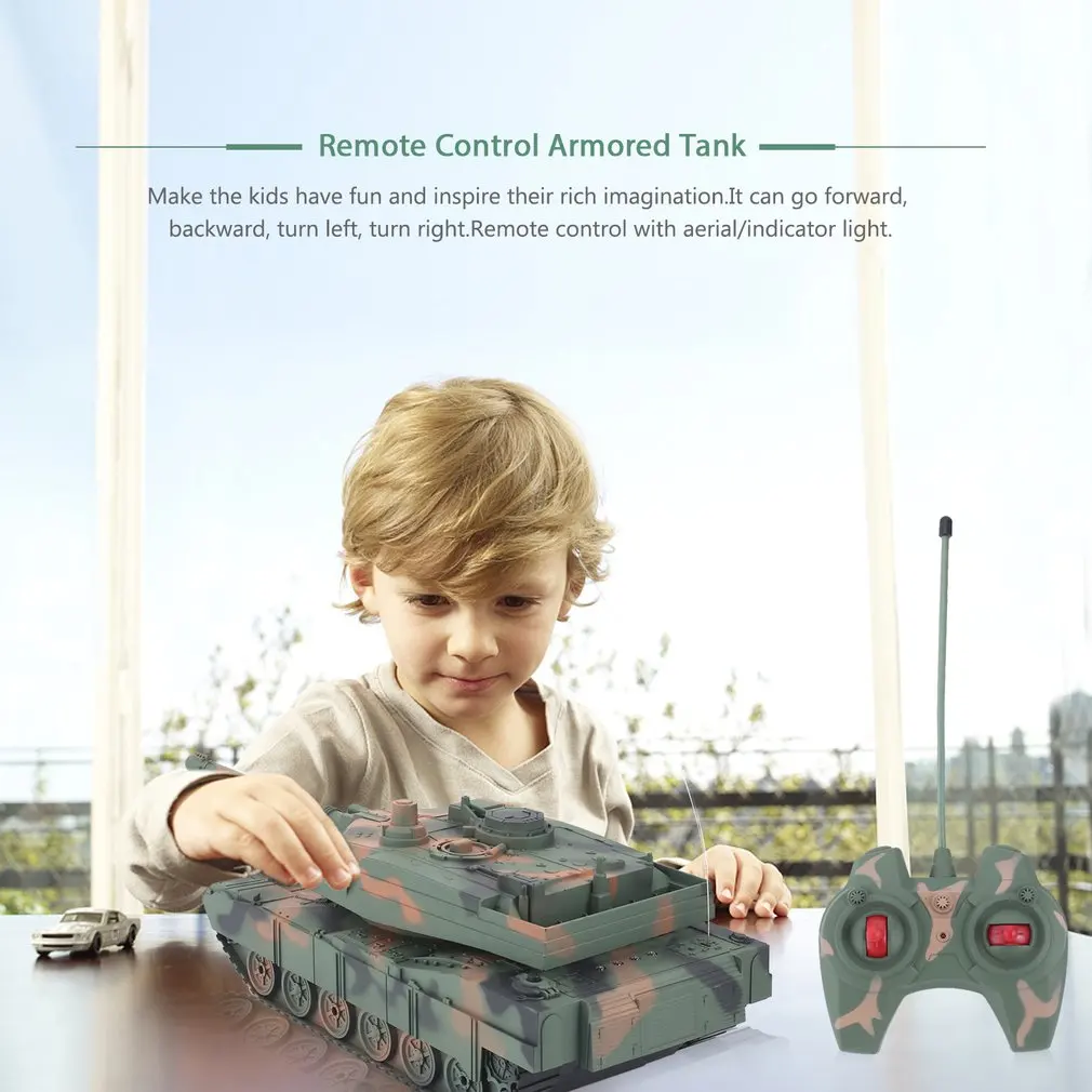 1:14 4CH Simulation RC Military Tank Turret Rotation Light & Music Remote Control Model Long Distance Control Kids Toy Gift
