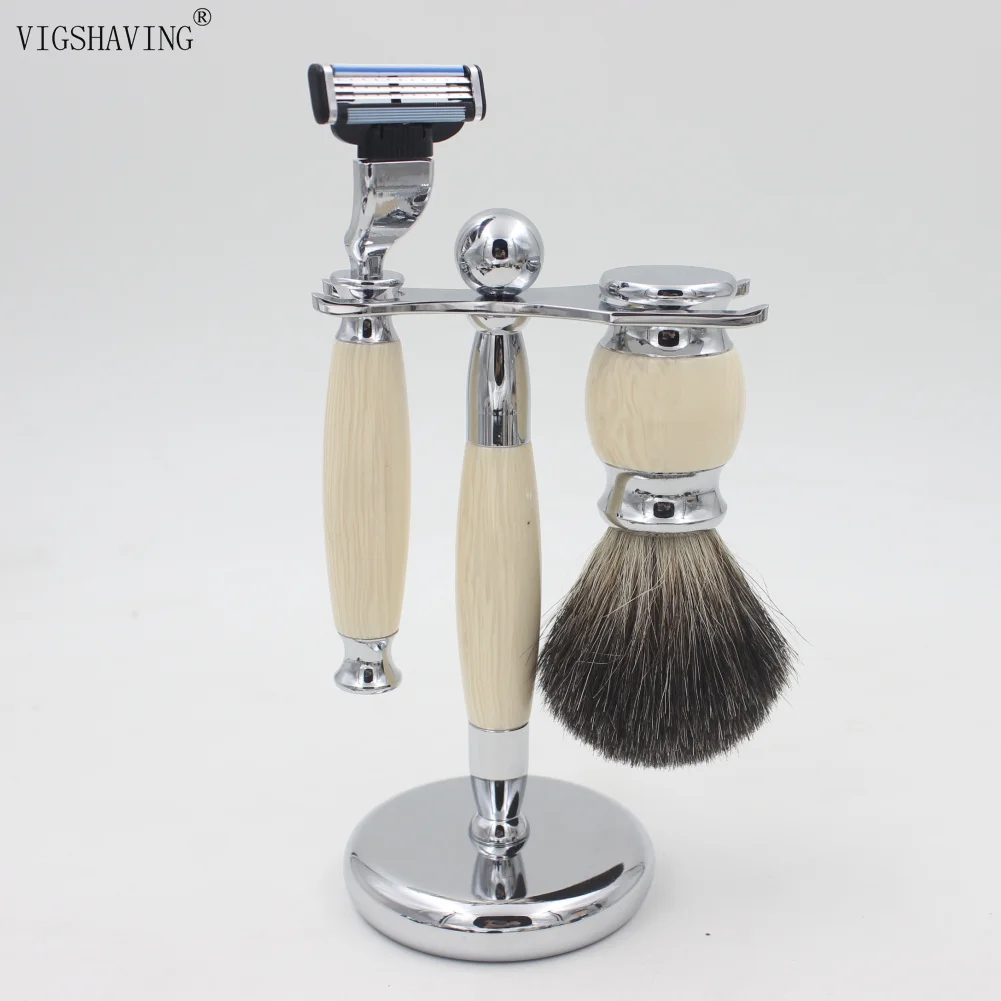 VIGSHAVING смола/металлическая ручка Чистая барсучья щетка для бритья и бритва для бритья набор для бритья/наборы
