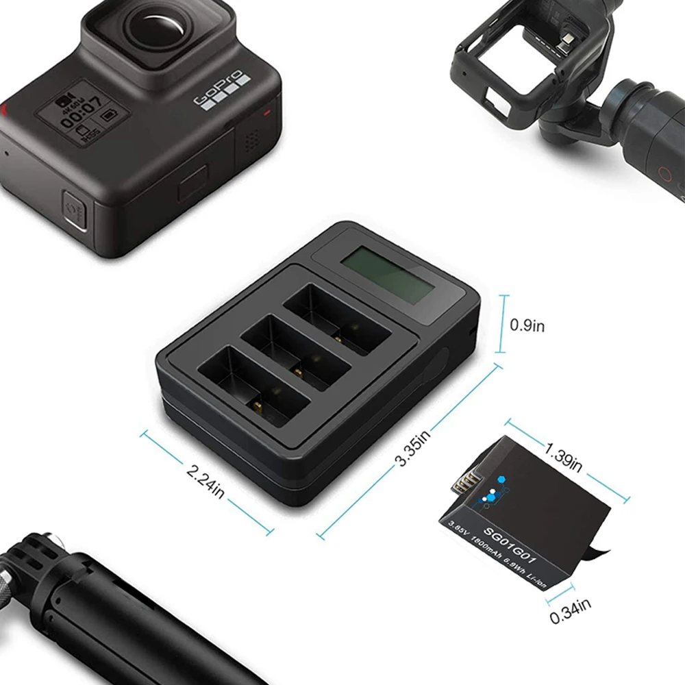 Lot Batteries et Chargeur pour GoPro Hero 12/11/10/9 - 3 ou 4 Batteries