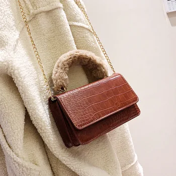 

New Women's Plush Bag Handbag Shoulder Bag New Fashion Ladies Small Square Bag Chain Crossbody Bag