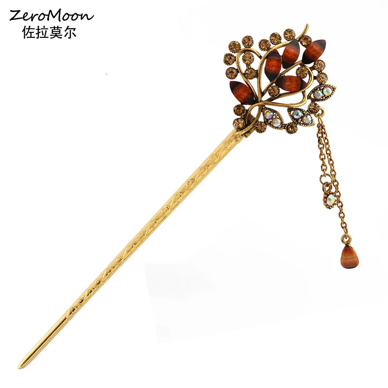 Женские винтажные шпильки для волос Стразы с хрустальными листьями