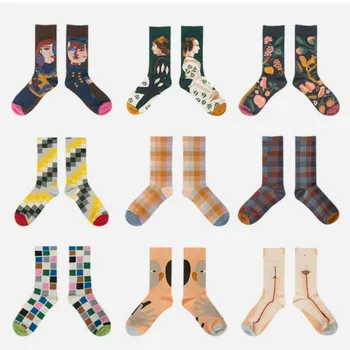 

New Women Socks Funny Cute Cartoon Happy Japanese Harajuku skateboard Socks Creative Colored Cotton Couple Socks Mid Tube Socks