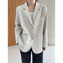 Chaqueta ajustada de manga larga para mujer, abrigo elegante de estilo coreano, color Beige, para otoño e invierno, 2021