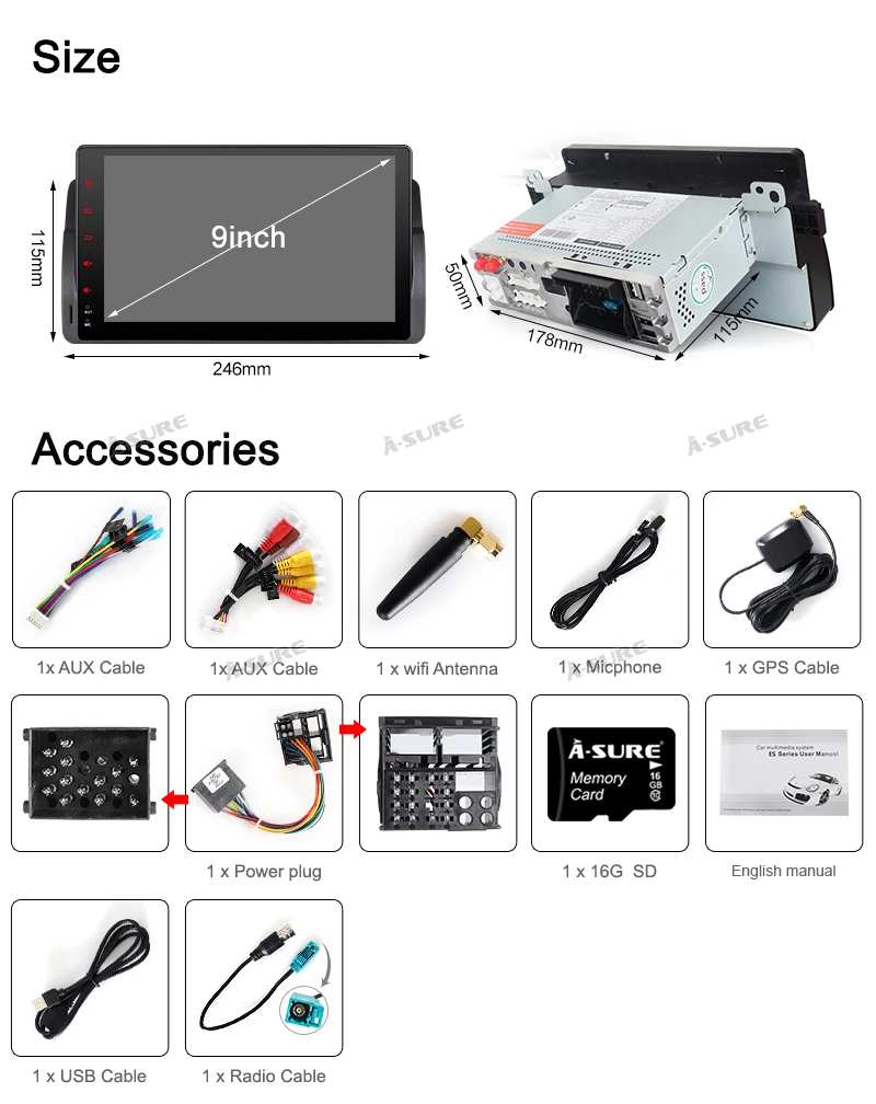 Top A-Sure 1 Din Car Radio Android 9.0 GPS Sat Nat DVD Player Stereo Navigation For BMW E46 MG ZT Rover 75 DAB+ 32G ROM Quad-Core 34