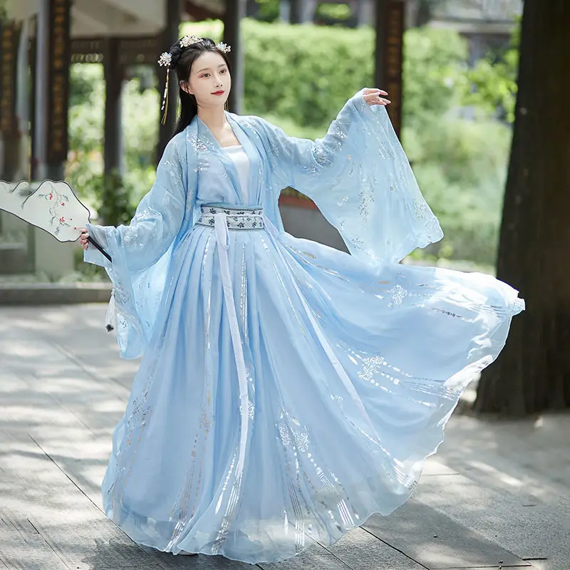 Traditional Chinese Style Women's Clothing Tang Dynasty Fairy Costume Adult’s Womens Halloween Elegant Oriental Dance Dress Blue