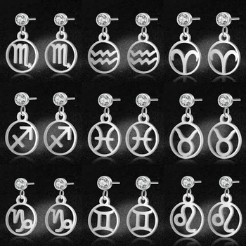 

LaVixMia Authentic Stainless Steel 12 Zodiac Sign Jewelry Earring Wholesale Female Constellation Drop Earrings Dropshipping
