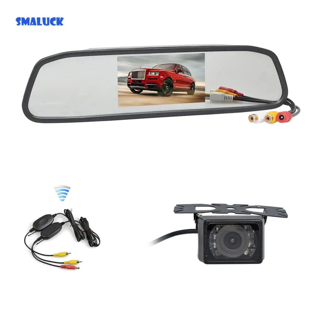 

SMALUCK Wireless 4.3" Car Monitor Mirror Monitor + Waterproof IR Night Vision Rear View Car LED HDCamera Parking Accessories Cam
