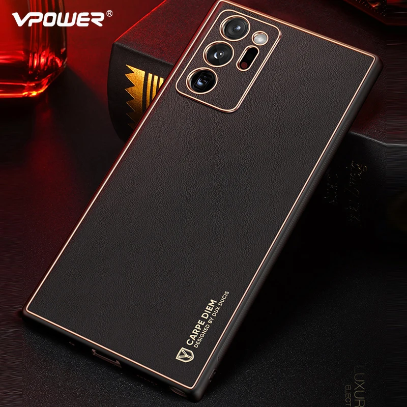Plating PC + PU Case + Leather Texture for Samsung Galaxy Note 20 20 ultra 20 plus Cover Silicone hard Phone Cases Fundas Covers