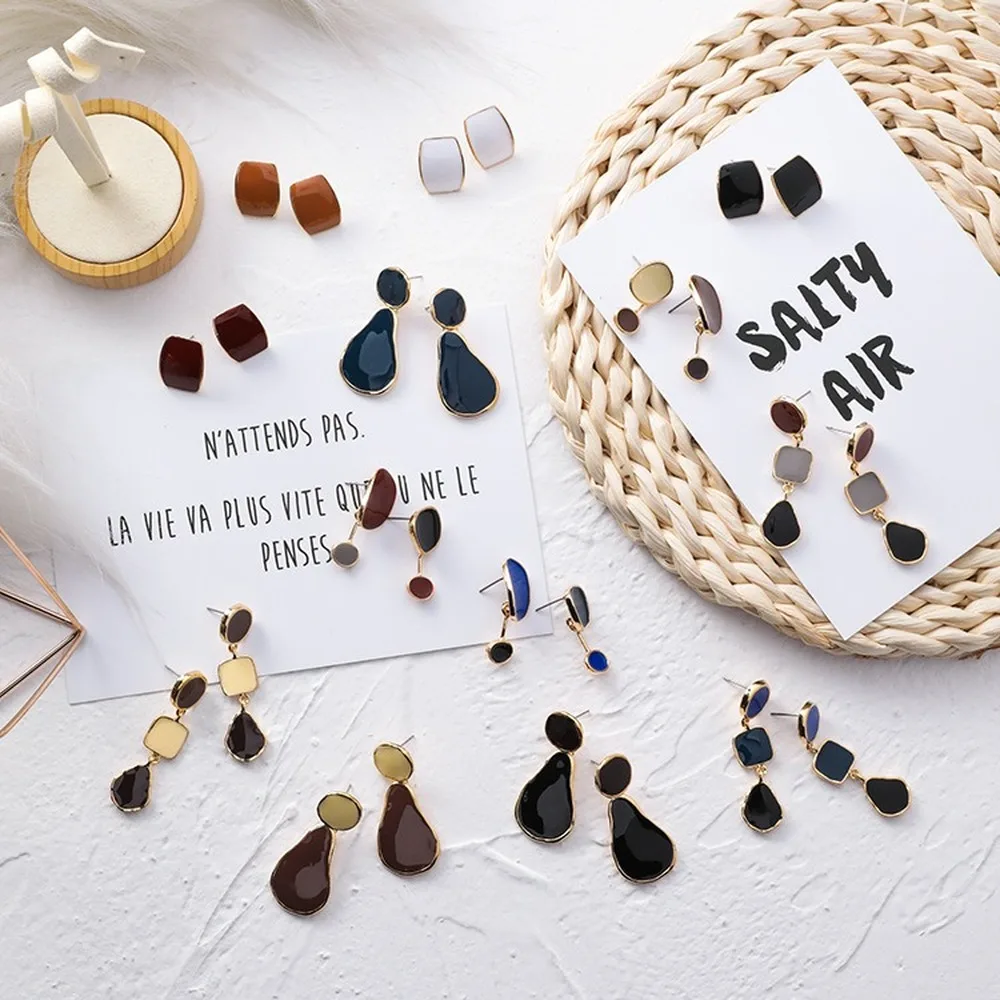 

Korean Fashion Personality Drop Glaze Geometric Earrings Irregular Round Square Drop Earrings Temperament Earrings Women Jewelry