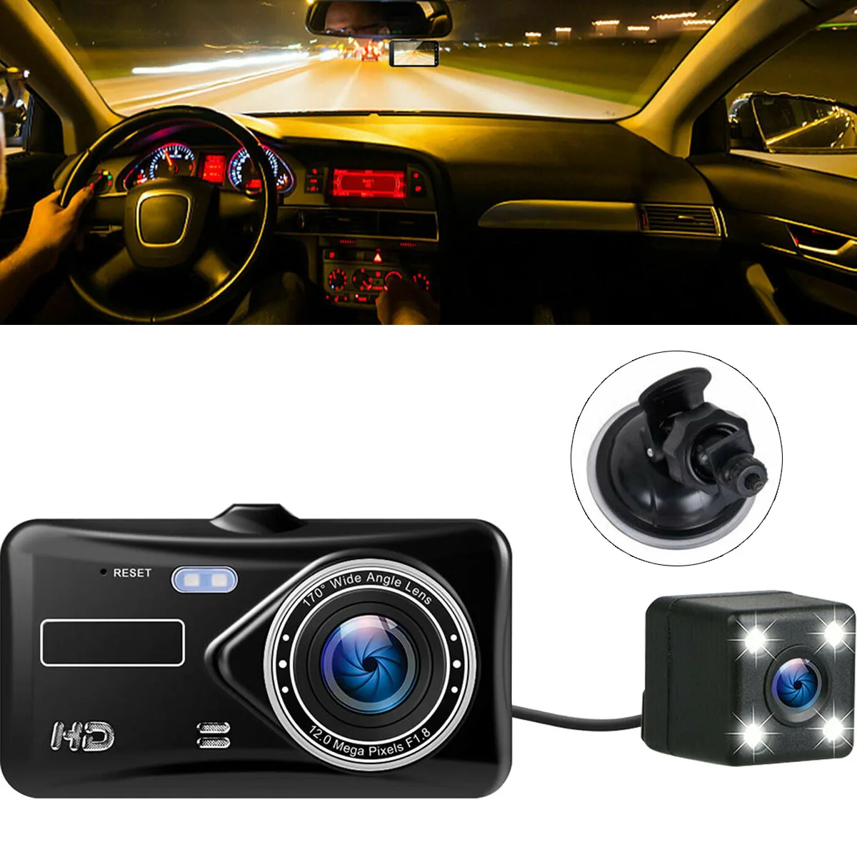

4 inch Dash Cam Dual Lens Full HD 1080P IPS Car DVR Vehicle Camera Front+Rear Night Vision Video Recorder 32GB Car Recorder