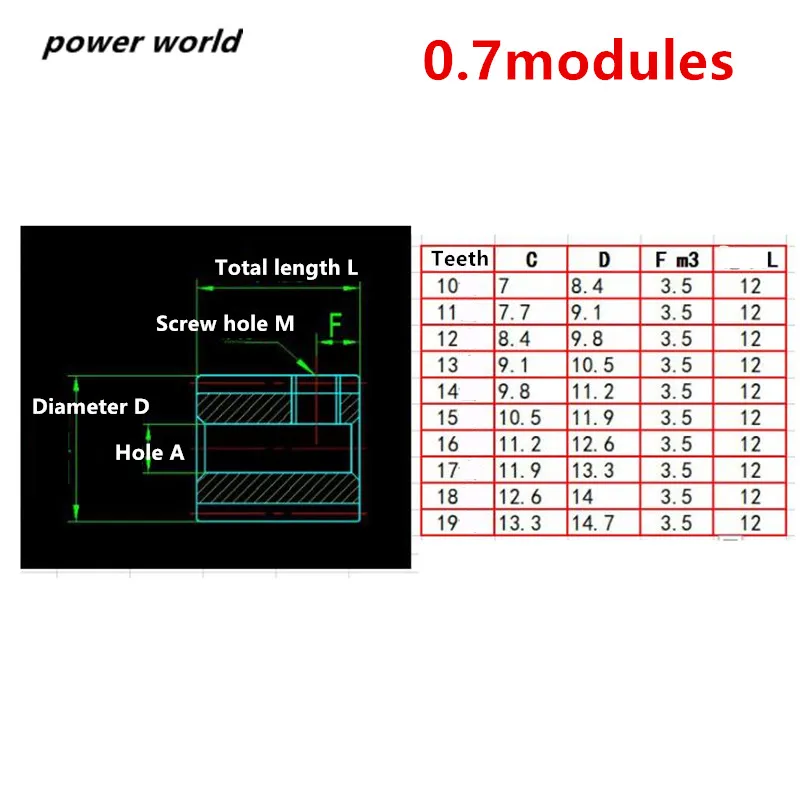 0.7 Modules Teeth Cylinder Metal Spur Gear Motor Part