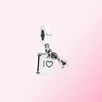 

2020 New 100% 925 Sterling Silver 1: 1 Love Reading Hanging Glasses Dangle Charm Necklace Pendant DIY Bracelet Bangle For Women