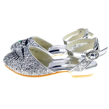 

Summer Girls Sequined Sparkle Glitter Sandals Silver Pointed Toe Wrap Soft Leather Bling Bling Princess Sandals Girl Cute Shoes