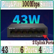 6 портов 2 порта up-link 4 poe 43 Вт 100 Мбит/с MCU PoE коммутатор Ethernet сетевой коммутатор LAN концентратор полный/полудуплексный обмен Авто MDI/MDIX