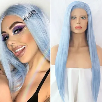 

Charisma Synthetic Lace Front Wig Light Blue Silky Straight Long Wig For Black Women/Girl Cosplay Or Daily Lolita Wig Heat Fiber