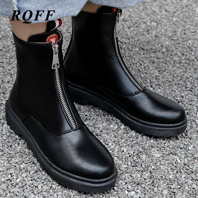 

2019-2020 New Autumn Winter Ankle Boots Women Big Size 42 43 Fashion Platform Med Square Heels Woman Round Toe Solid White Black