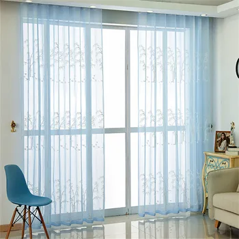 

Chinese style simple white bamboo forest embroidery window screen fabric curtain study finished floor window