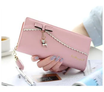 

Cute Pendant Cat Lace Ladies Long Wallet Korean Ladies Wallet Cartoon Cartoon Coin Purse small wallet woman wallet