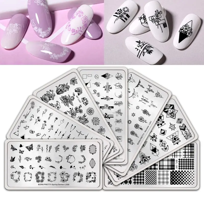 

BORN PRETTY Nail Stamping Plates Flowers Geometric Stripe Nail Stamp Stamping Template Image Stainless Steel Image Print Plates
