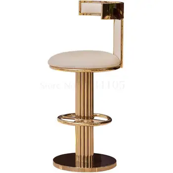 

Light Luxury Bar Chair, Post-modern Stainless Steel Metal Bar Chair, Domestic Hong Kong Style Leather Art High Back Chair Model