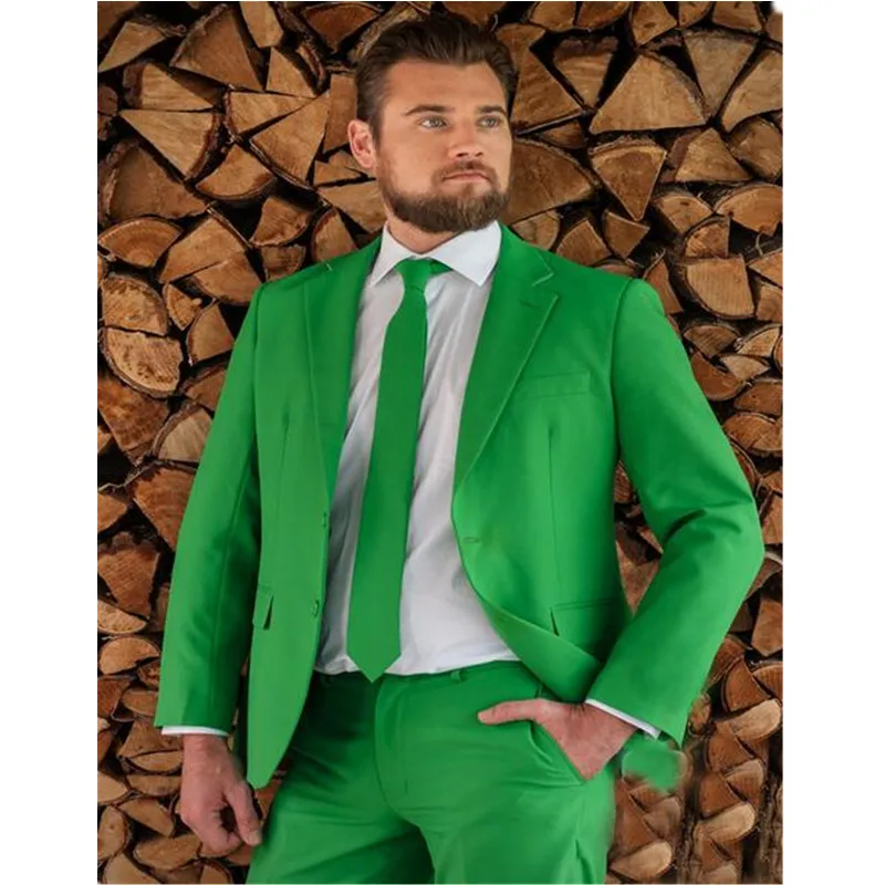 

Fashion classic men's suit green lapel single-breasted men's business office suite and groomsmen dress (jacket + pants) custom
