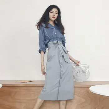 

Set Female 20 Spring And Summer Retro Small Fragrant Style Shirt Skirt Two-piece Temperament Was Thin And Loose Women's Clothing