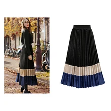 Горячая лето-осень женские юбки в стиле casual Высокая Талия юбки элегантные эластичные Colorblock(цветовой блок), плиссированные эластичная юбка-трапеция