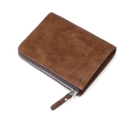 Men Leather Wallet Credit Card Holder Bifold Zip Cash Coin Purse Clutch Billfold Christmas Gifts Gentlemens New Fashion Autumn - Color: Khaki