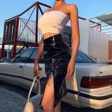 F plus R пикантная юбка из искусственной кожи с узором «крокодиловая кожа», с высокой талией и разрезом, женские вечерние уличные элегантные юбки