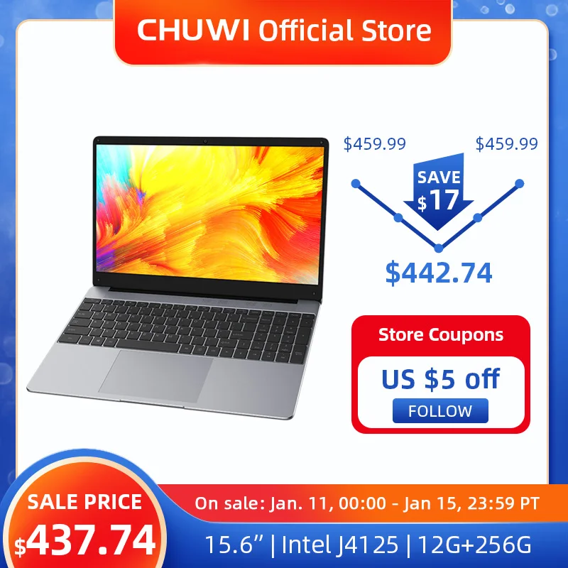 Ноутбук CHUWI HeroBook Plus 15 6 дюйма LPDDR4X 12 Гб 256 ГБ SSD Intel Celeron J4125 четырехъядерный Windows 10