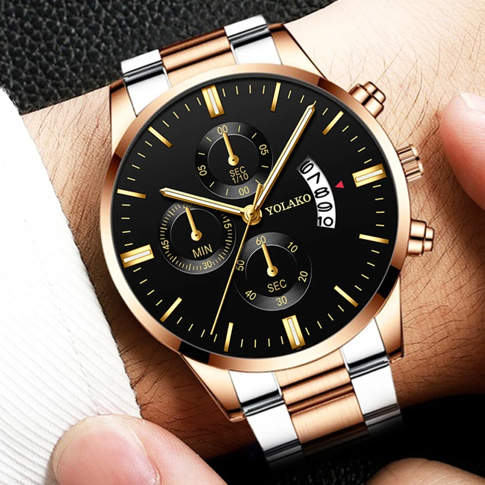 Mens Luxury Sports Watches Fashion Men Business Stainless Steel Quartz Wristwatch Man Calendar Casual Gold Bracelet часы мужские