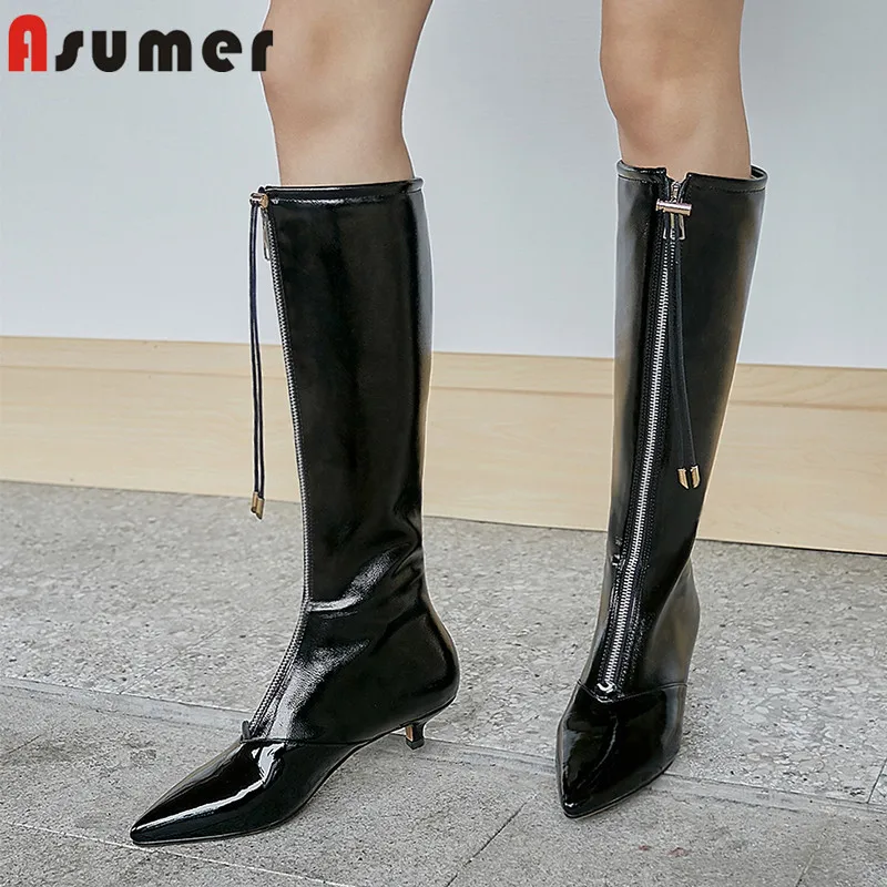 

ASUMER 2020 top quality knee high boots women genuine leather stiletto heels fashion shoes ladies pointed toe long boots woman