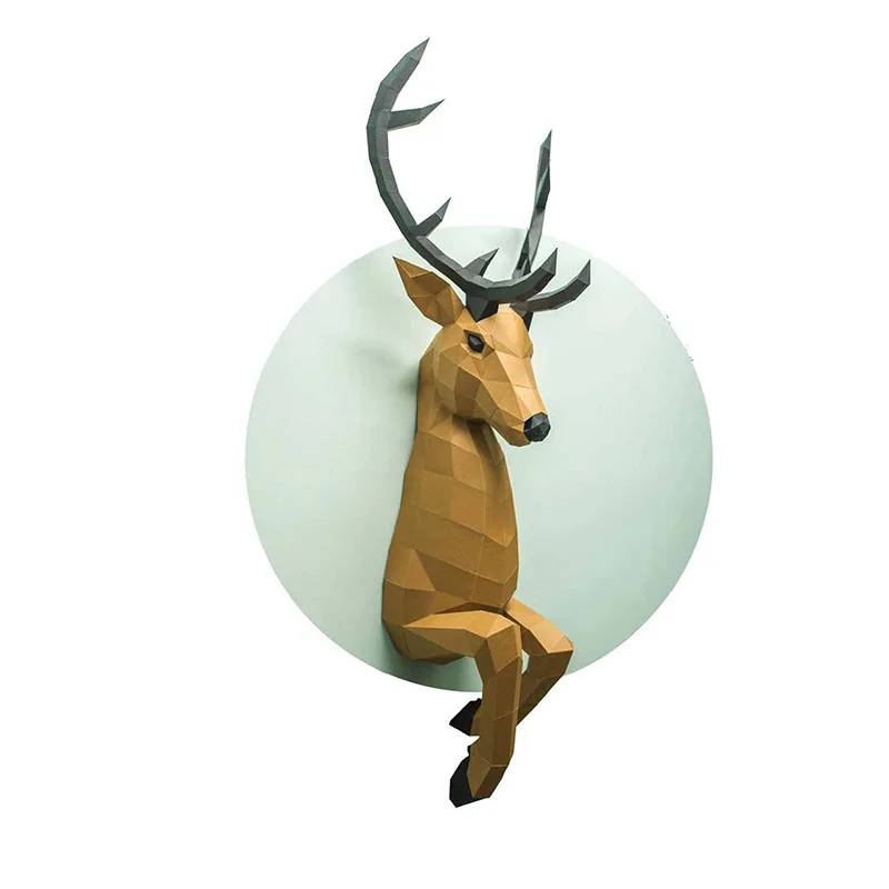 Paper Crafts 100CM Deer Head 3D Geometric Animal Model Home Decor Bar Wall Decoration Puzzles DIY Handmade Educational Toys | Игрушки и