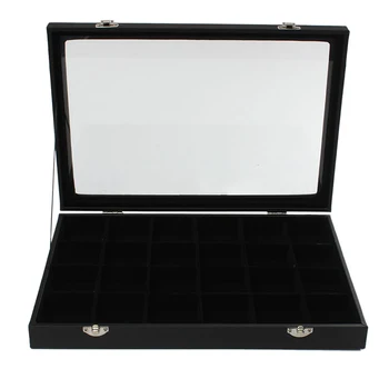 

24 Grids Glass Jewelery Earrings Tray Necklaces Bracelets Display Storage Box