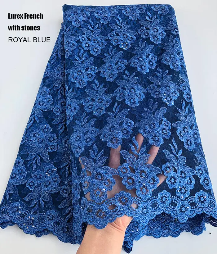 Royal blue 5 ярдов тяжелое подлинное французское кружево аккуратная вышивка африканский тюль кружевная ткань с камнями вам понравится высокое качество горячая распродажа - Цвет: Royal blue