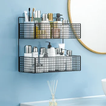 

2 Tier Shower Caddy Shelf With Hooks Storage Rack Organizer Adhesive Stainless Steel Without Drilling For Lavatory Washroom Rest