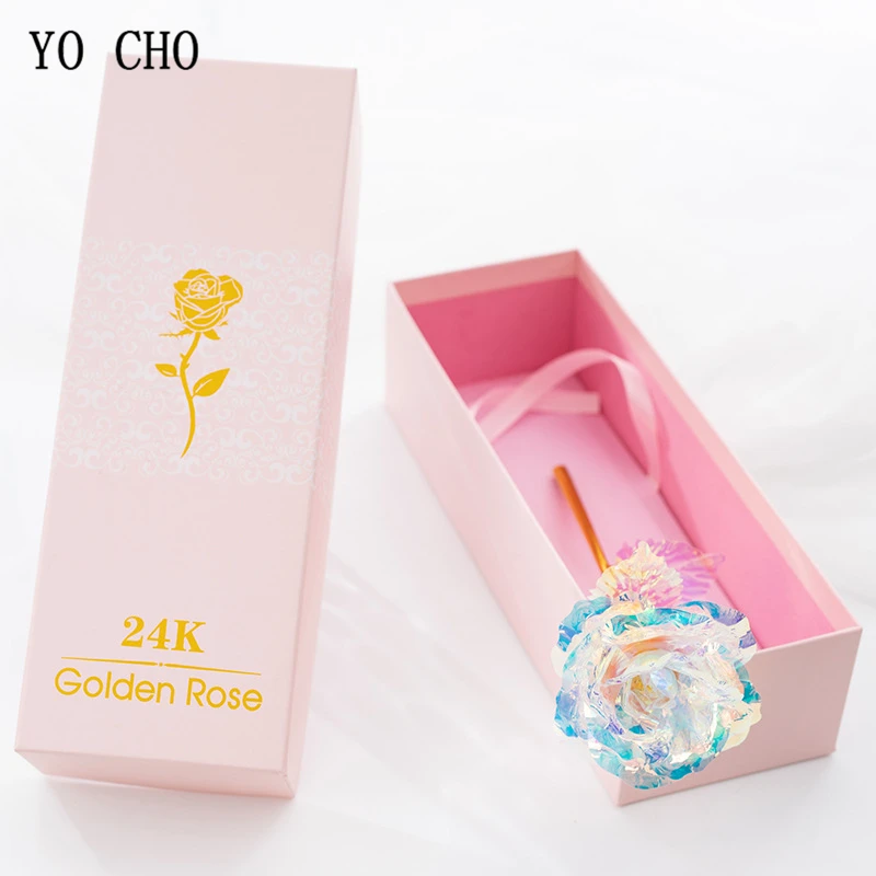 YO CHO artificial flowers 24k gold rose with box Romantic Newyear valentinex27s day giftpresent foil flowers decoration3