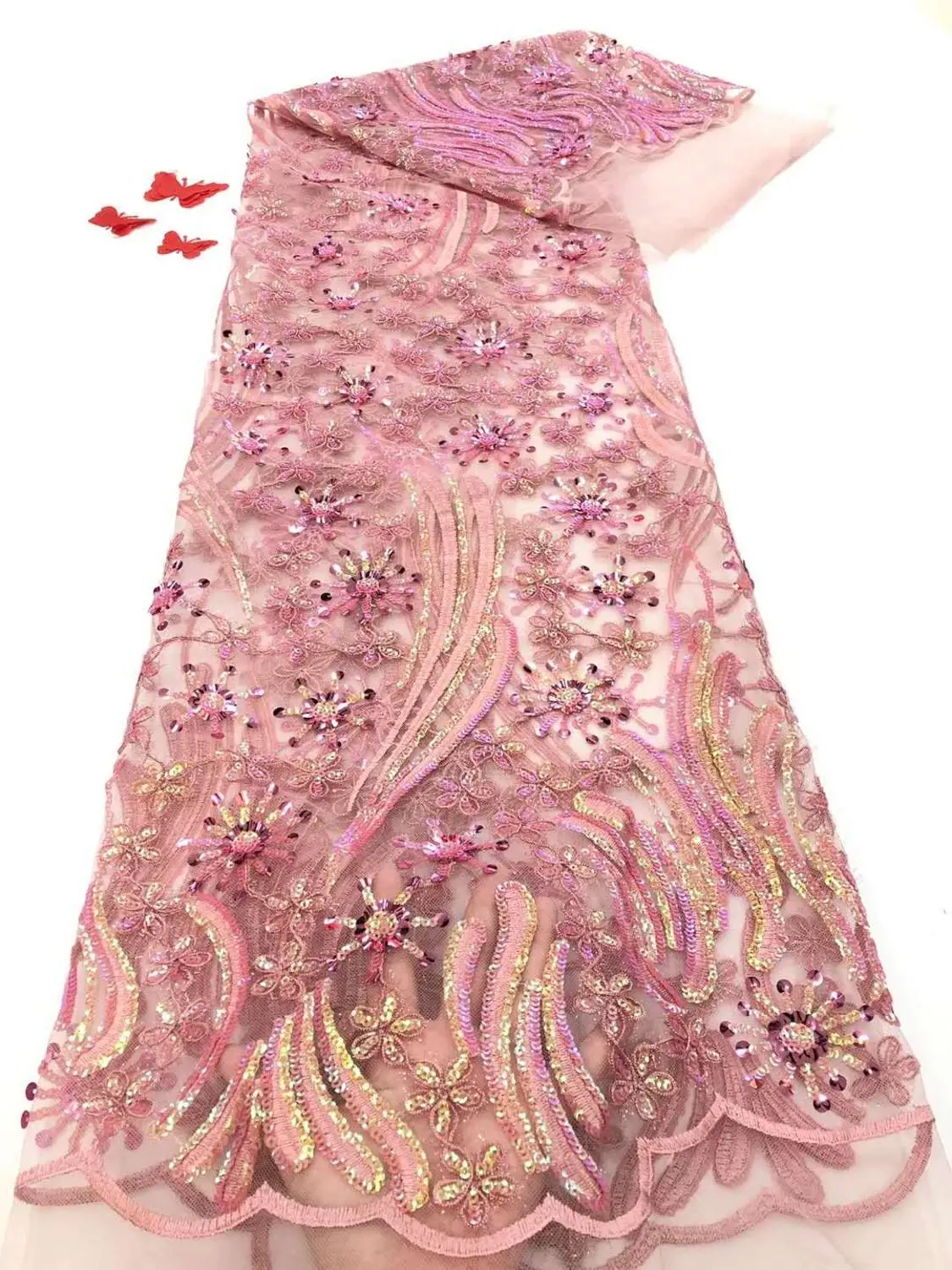 

High Quality African Sequins Lace Fabric nigerian Wedding Party Dress Women French Tulle lace Swissfabric for sewing