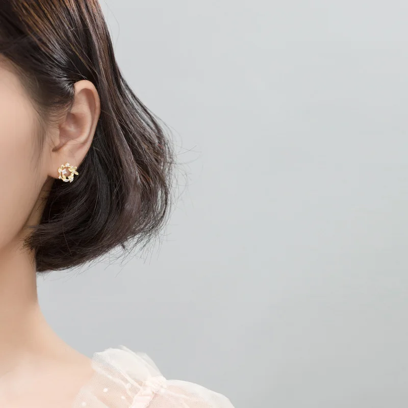 MloveAcc 925 пробы копмлект ювелирного изделия с натуральным пресноводным жемчугом для женщин золотой цвет корейский Винтаж Ретро серьги