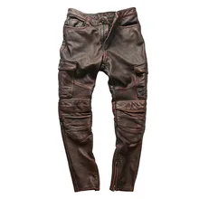 ABOORUN, Натуральная Воловья кожа, мотоциклетные байкерские кожаные штаны, мужские винтажные тонкие настоящие кожаные штаны для мужчин R3258