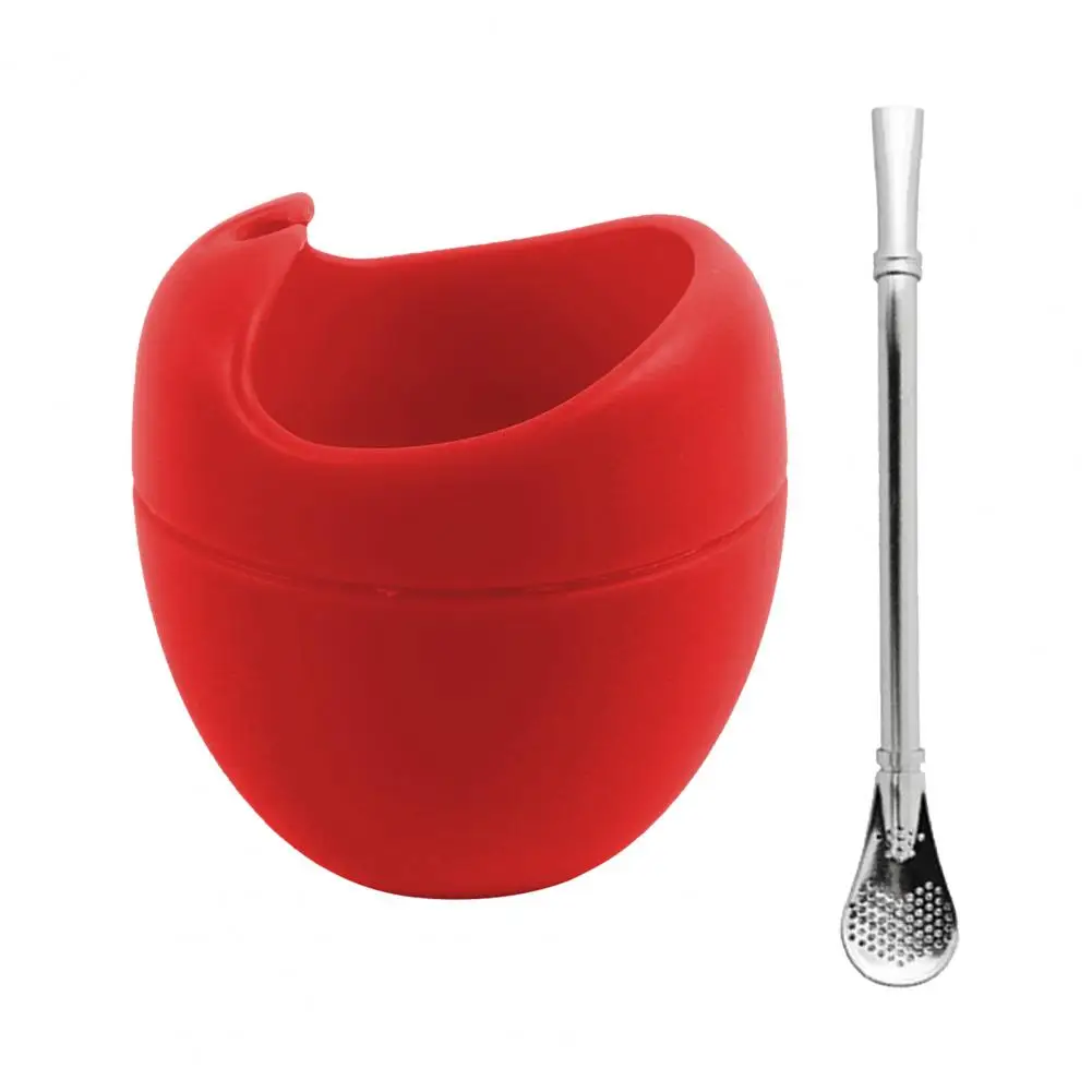Yerba Mate Tea Cup Reusable Mate Tea Cup Filter Portable Silicone Bombilla Stainless Steel Straw Drink
